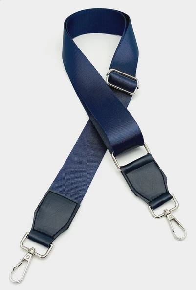 Çanta Aksesuar Suni Derili Polyester Kolon 120X4 Cm Lacivert Gümüş Metalli