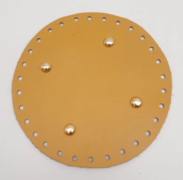 Çanta Aksesuar Gerçek Deri Hardal 16 cm Yuvarlak Light Gold Metalli Çanta Tabanı