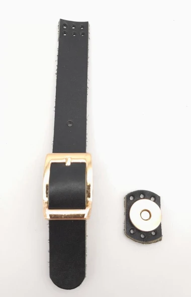 Çanta Aksesuar 18x2 cm Siyah Renk Gerçek Deri Tokalı Çanta Kapağı Light Gold Metalli