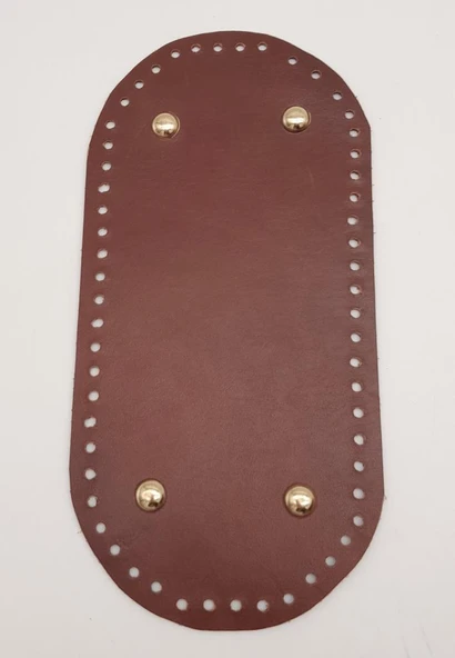 Çanta Aksesuar Gerçek Deri Kızıl Kahve 25X12 cm Oval Light Gold Metalli Çanta Tabanı