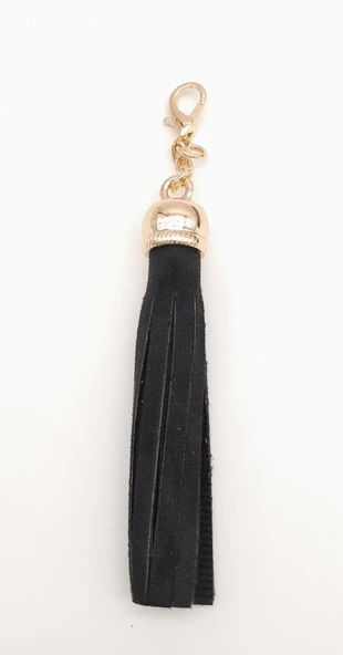 Çanta Aksesuar Süet Nubuk Deri Kovanlı Püskül Siyah Light Gold Metalli ürün görseli 1