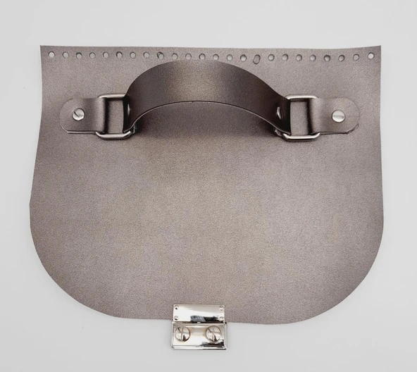 Çanta Aksesuar Tek Kat Suni Deri Tutma Saplı Parlak Gri 24x19 Cm Kapak Gümüş Metalli ürün görseli 1