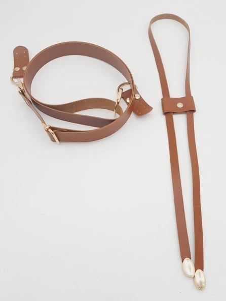 Çanta Aksesuar Taba Suni Deri 120X2.4 Cm Ayarlı Çanta Saplı Büzgülü Set Light Gold Metal ürün görseli 1