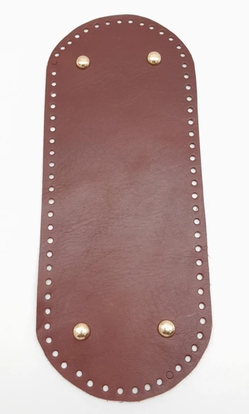 Çanta Aksesuar Gerçek Deri Kızıl Kahve 30X12 cm Oval Light Gold Metalli Çanta Tabanı