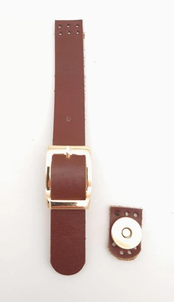 Çanta Aksesuar 18x2 cm Kızıl Kahve Renk Gerçek Deri Tokalı Çanta Kapağı Light Gold Metalli
