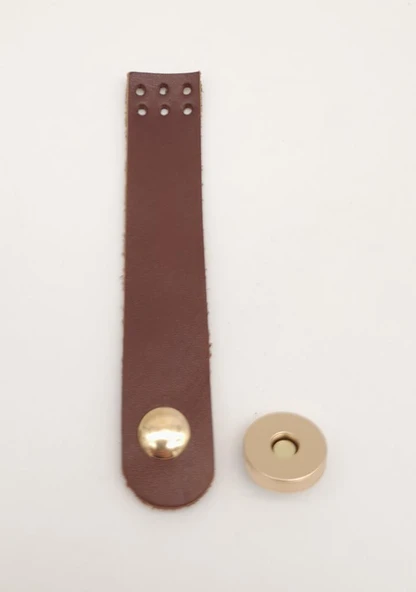 Çanta Aksesuar 11x2 cm Kızıl Kahve Gerçek Deri Düz Çanta Kapağı Light Gold Metalli