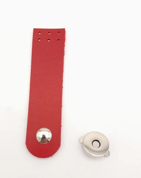 Çanta Aksesuar Kırmızı Renk Tek Kat Suni Deri Kapak 10.5x2.5 cm Gümüş Metal
