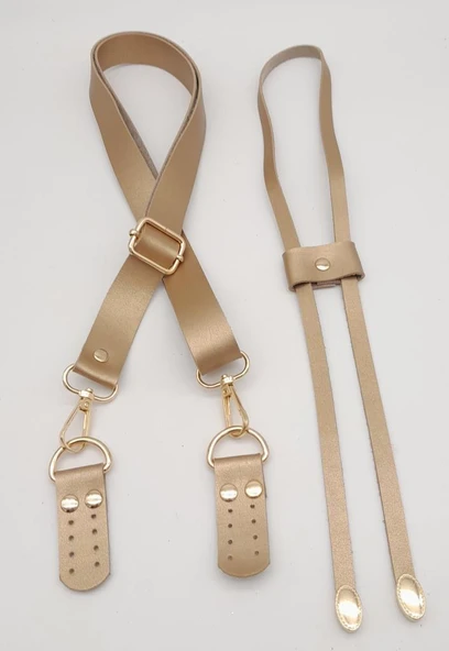 Çanta Aksesuar Gold Renk Suni Deri 120X2.4 Cm Ayarlı Çanta Saplı Büzgülü Set Light Gold Metal
