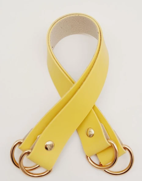 Çanta Aksesuar Suni Deri 38x2.5 cm Sarı Renk Çift Çanta Sapı Light Gold Metalli ürün görseli 1