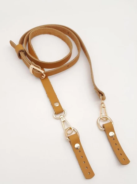 Çanta Aksesuar 130x1.5 cm Açık Taba Gerçek Deri Light Gold Tokalı Çanta Sapı - Resim 2