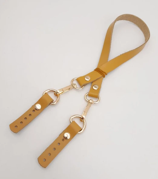 Çanta Aksesuar Hardal Renk 60x1.5 cm Gerçek Deri Çanta Sapı Light Gold Metalli - 2