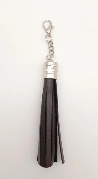 Çanta Aksesuar Kahverengi Suni Deri Kovanlı Püskül Gümüş Metalli