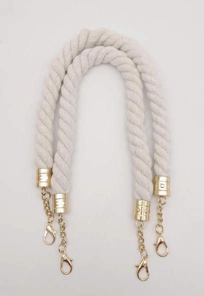 Çanta Aksesuar 50 cm Pamuklu Halat Model Çift Çanta Sapı Light Gold Metalli