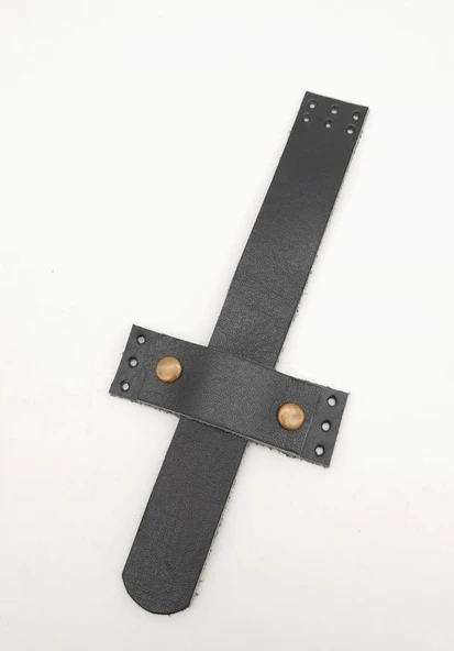 Çanta Aksesuar Siyah Gerçek Deri Kaydırmalı Çanta Kapağı Antik Metalli - Resim 2