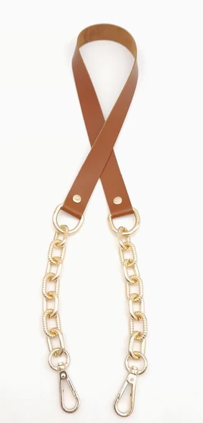 Çanta Aksesuar Taba Tek Kat Suni Deri Zincirli Kancalı Tek Sap Light Gold Metalli ürün görseli 1