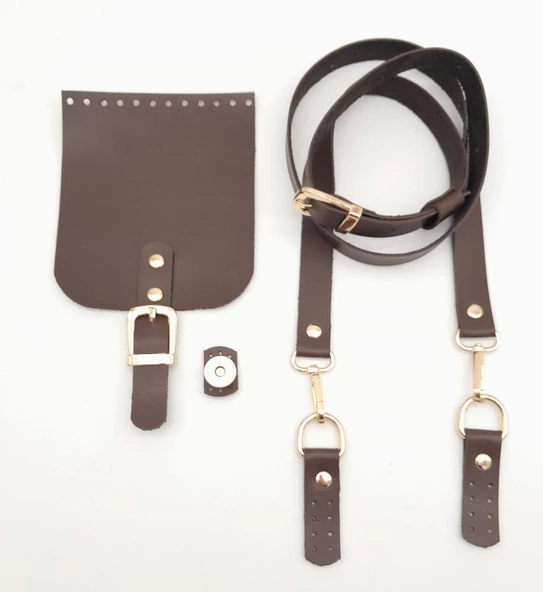 Çanta Aksesuar Kahverengi Tek Kat Suni Deri 130x2 cm Ayarlı Saplı Çanta Seti Light Gold Metalli ürün görseli 1