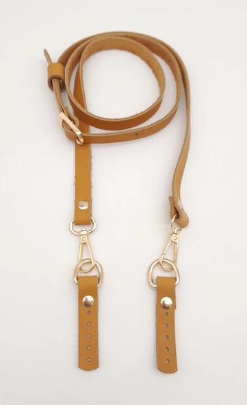 Çanta Aksesuar 130x1.5 cm Açık Taba Gerçek Deri Light Gold Tokalı Çanta Sapı ürün görseli 1