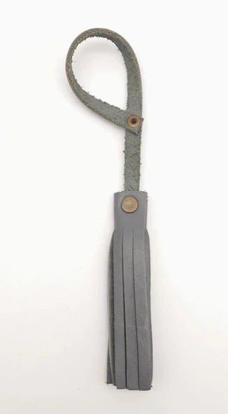 Çanta Aksesuar Gri Renk Gerçek Deri Püskül Antik Metalli - Resim 2