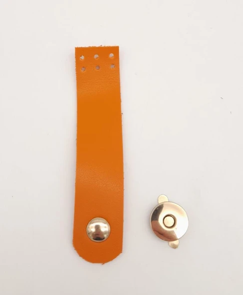 Çanta Aksesuar Turuncu Renk Tek Kat Suni Deri Kapak 10.5x2.5 cm Light Gold Metal