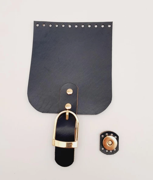 Çanta Aksesuar Gerçek Deri 21x12 cm Lacivert Renk Çanta Kapağı Light Gold Metalli