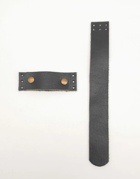 Çanta Aksesuar Siyah Gerçek Deri Kaydırmalı Çanta Kapağı Antik Metalli - Resim 3