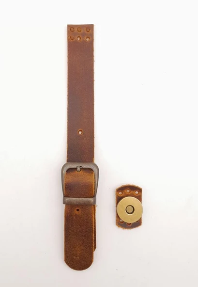 Çanta Aksesuar 18x2 cm Crazy Oil Hardal Sarı Gerçek Deri Tokalı Çanta Kapağı Antik Metalli