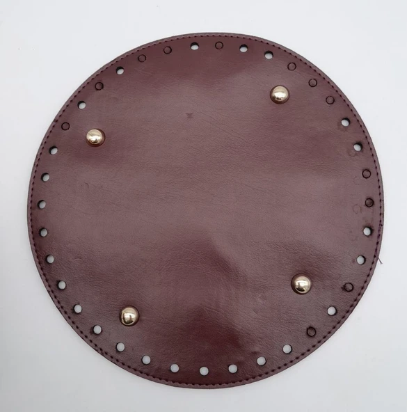 Çanta Aksesuar Bordo Suni Deri 22 cm Yuvarlak Çanta Tabanı Light Gold Metalli