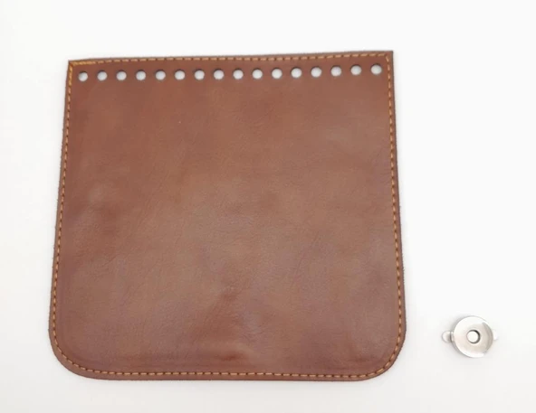 Çanta Aksesuar Taba Renk Suni Deri 16.5X16 Cm Çanta Kapağı Gümüş Metalli