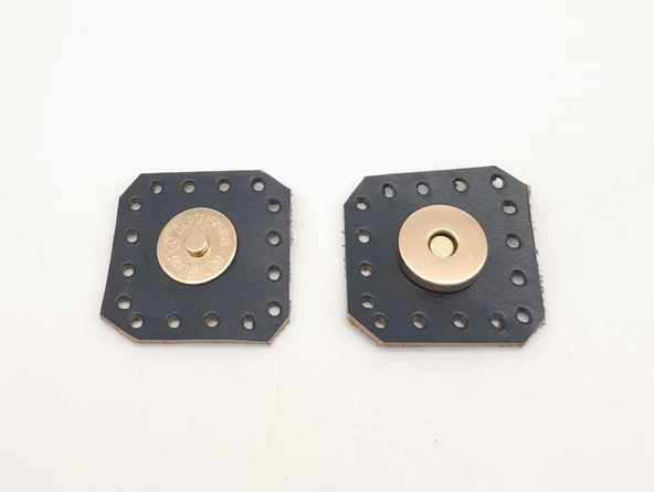 Çanta Aksesuar Lacivert Gerçek Derili Kare Mıknatıslı Çıtçıt Light Gold Metalli - Resim 2