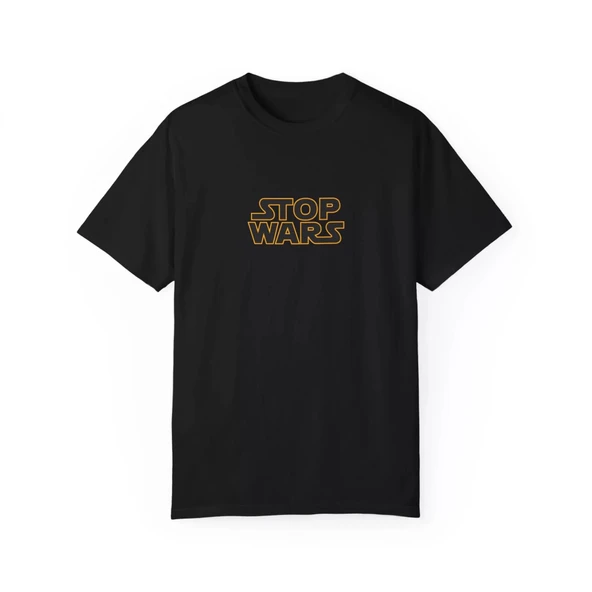 Unisex Stop Wars Baskılı Mizah Siyah Basic Tshirt