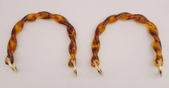 Çanta Aksesuar 13 cm Burgu Model Kehribar Renk Yaylı Halkalı Akrilik Çanta Sapı - 3