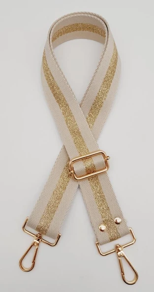 Çanta Aksesuar Polyester Kolon 120X4 Cm Bej Renk Simli Light Gold Metalli