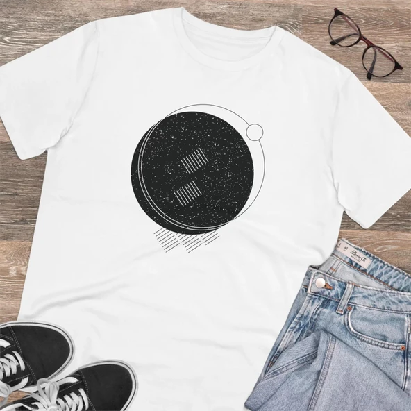 Unisex Minimalist Geometrics Beyaz Basic Tshirt