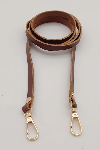 Çanta Aksesuar Gerçek Deri Spagetti Model Kızıl Kahve Light Gold Metal Çanta Sapı - 3