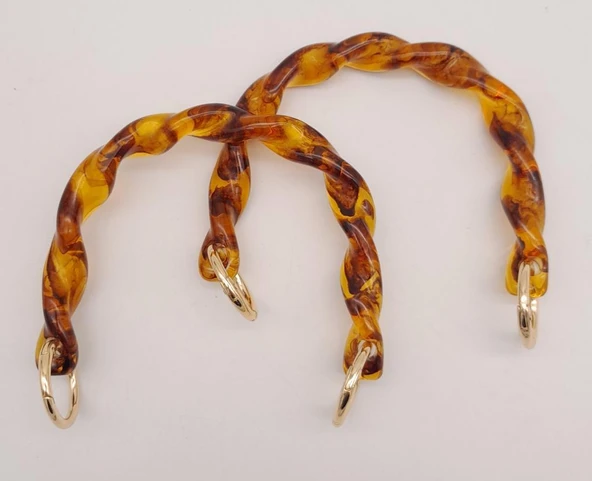 Çanta Aksesuar 13 cm Burgu Model Kehribar Renk Yaylı Halkalı Akrilik Çanta Sapı