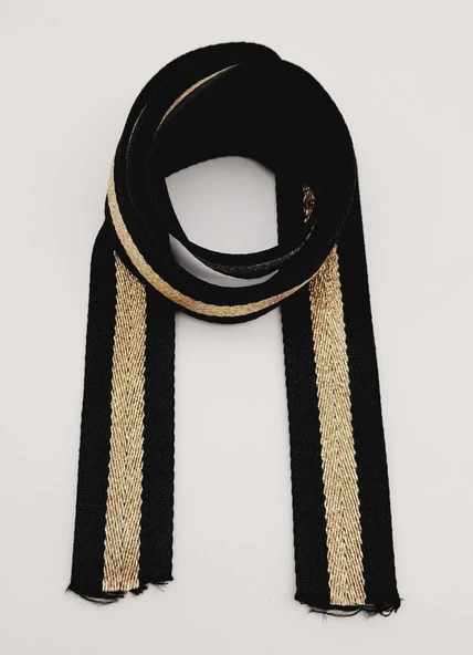 Çanta Aksesuar 4 Cm Siyah Renk Simli Polyester Kolon 1 Metre