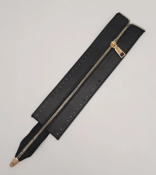 Çanta Aksesuar Gerçek Derili 28 Cm Siyah Renk Fermuar Light Gold Metalli