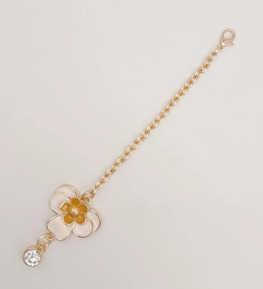 Çanta Aksesuar Light Gold Hardal Renk Çiçekli Sarkaç Süs - 2
