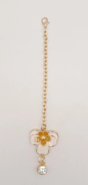 Çanta Aksesuar Light Gold Hardal Renk Çiçekli Sarkaç Süs