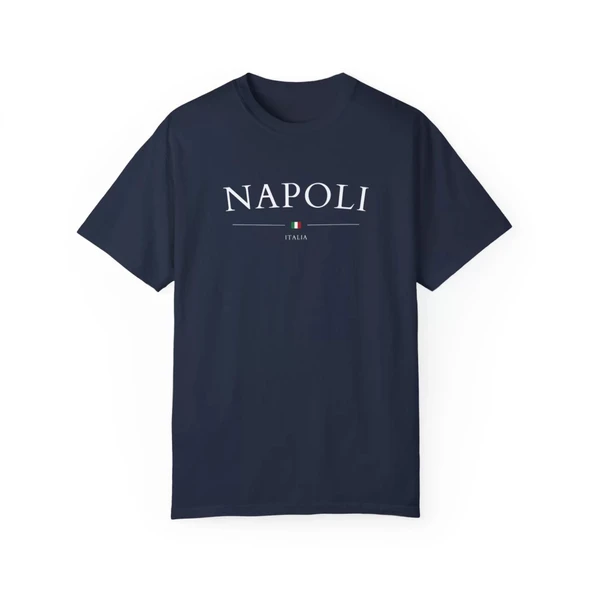 Unisex Napoli Italya Şehir Baskılı Lacivert Basic Tshirt