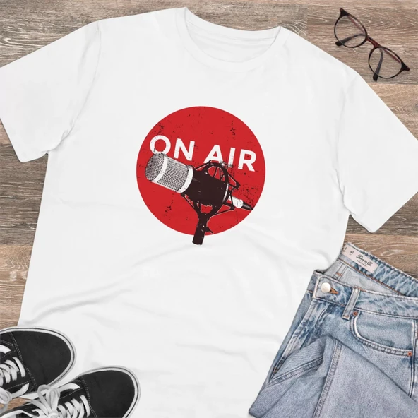 Unisex On Air Baskılı Beyaz Basic Tshirt