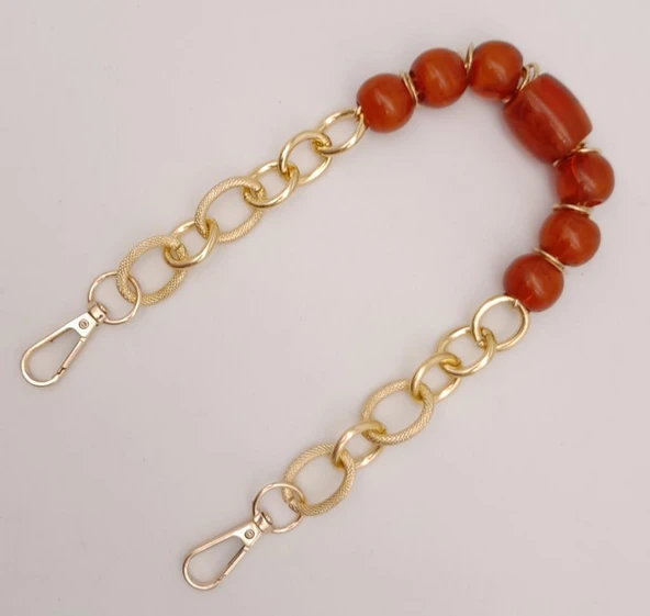 Çanta Aksesuar 42 cm Kancalı Kehribar Renk Akrilik Zincir Light Gold Metalli - 2