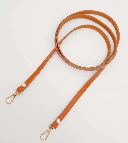 Çanta Aksesuar Gerçek Deri Spagetti Model Turuncu Taba Light Gold Metal Çanta Sapı - Resim 3