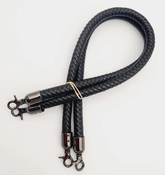 Çanta Aksesuar Siyah Örme Çanta Sapı Füme Metal - Resim 3