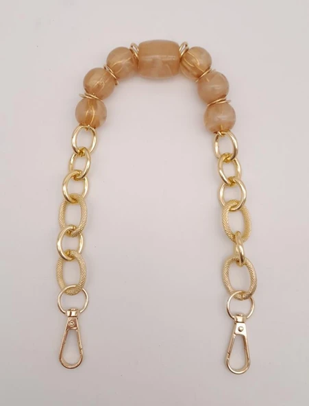 Çanta Aksesuar 42 cm Kancalı Sütlü Kahve Renk Akrilik Zincir Light Gold Metalli
