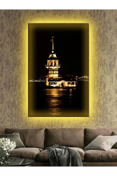 Led Işıklı Kız Kulesi Gece Görünümü Tablosu