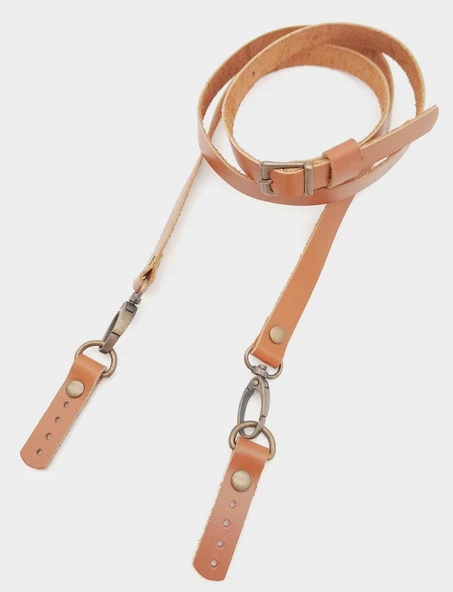 Çanta Aksesuar 130x1.5 cm Taba Gerçek Deri Antik Tokalı Çanta Sapı - Resim 3