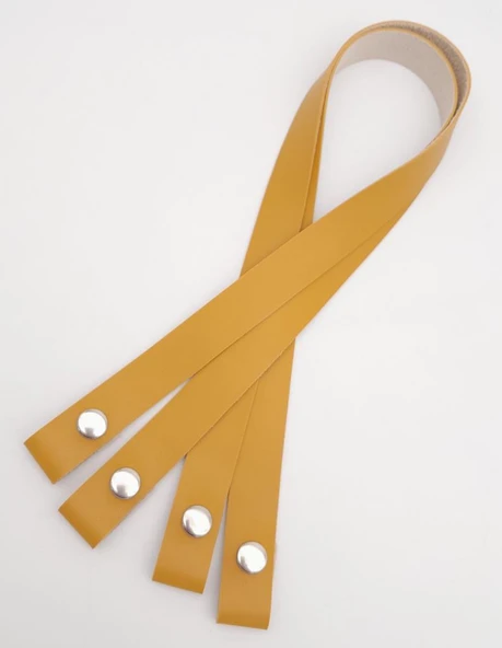 Çanta Aksesuar Tek Kat Suni Deri Hardal Çıtçıtlı Çanta Sapı Gümüş Metalli - Resim 3