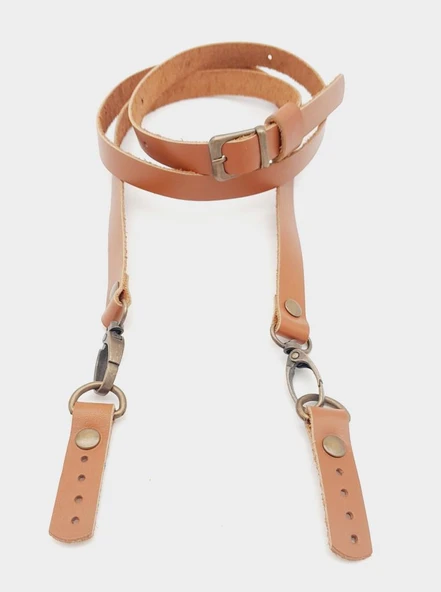 Çanta Aksesuar 130x1.5 cm Taba Gerçek Deri Antik Tokalı Çanta Sapı - Resim 2