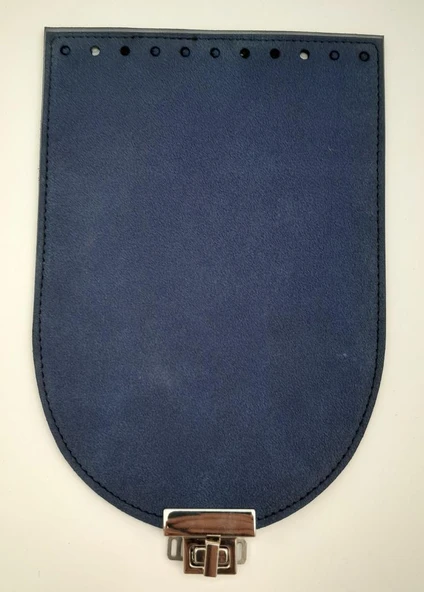 Çanta Aksesuar 15x22 cm Süet Nubuk Deri Lacivert Renk Kapak Gümüş Metalli ürün görseli 1